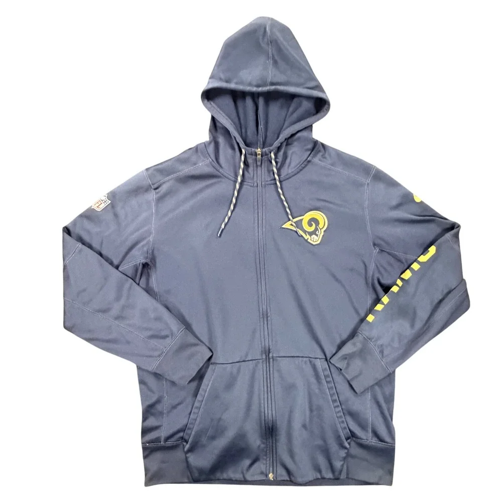 Nike Mens Los Angeles Rams Therma-FIT Full Zip Hoodie Navy Blue L 748069-419